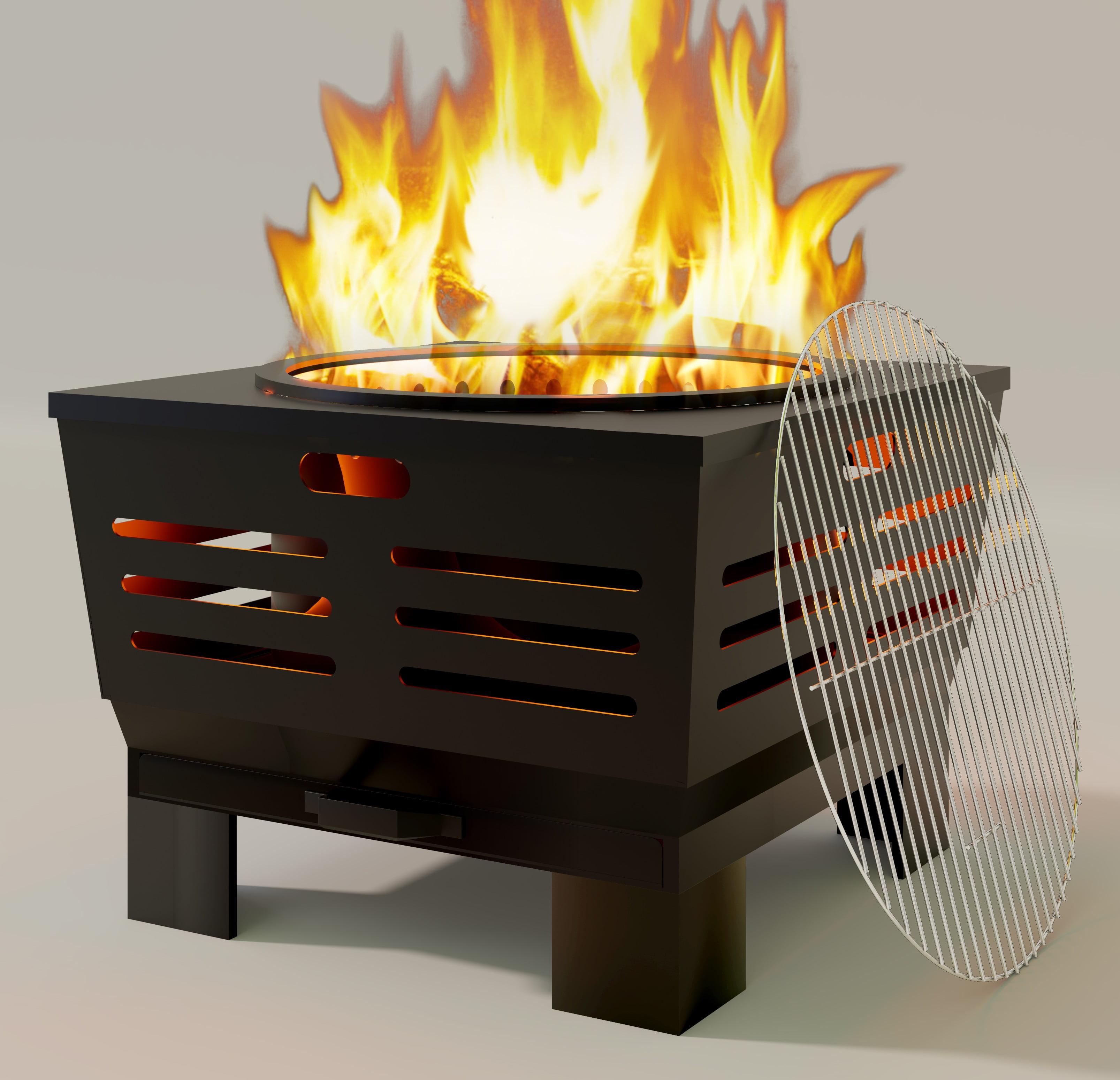 Fire Beauty Stove Bonfire with Stand,Smokeless Fire Pit  Wood Burning Firepit with Ash Pan, Portable Outdoor Firepit with Cooking Grate & Poker For Camping,Backyard