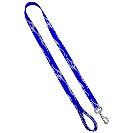 Moose Pet Wear Leash 1inch by 4 feet, Deluxe: Hot Rod Flames Blue Silver