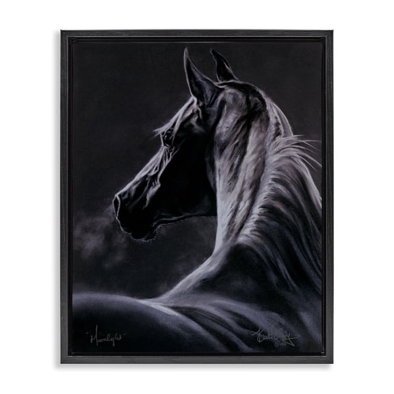 Stupell Industries Rustic Lodge Moonlit Horse Portrait Black Floating Frame Canvas Art, 17 x 21, by Spirit Horse