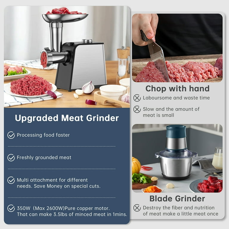 600-Watt Power Heavy Duty Electric Meat Grinder Food Grinder with Sausage Kubbe and Kit 3-Grinder Plates