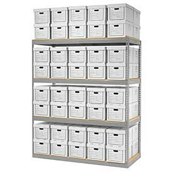Global Industrial B2297398 Record Open Storage with Boxes - Gray - 72 x 30 x 84 in.