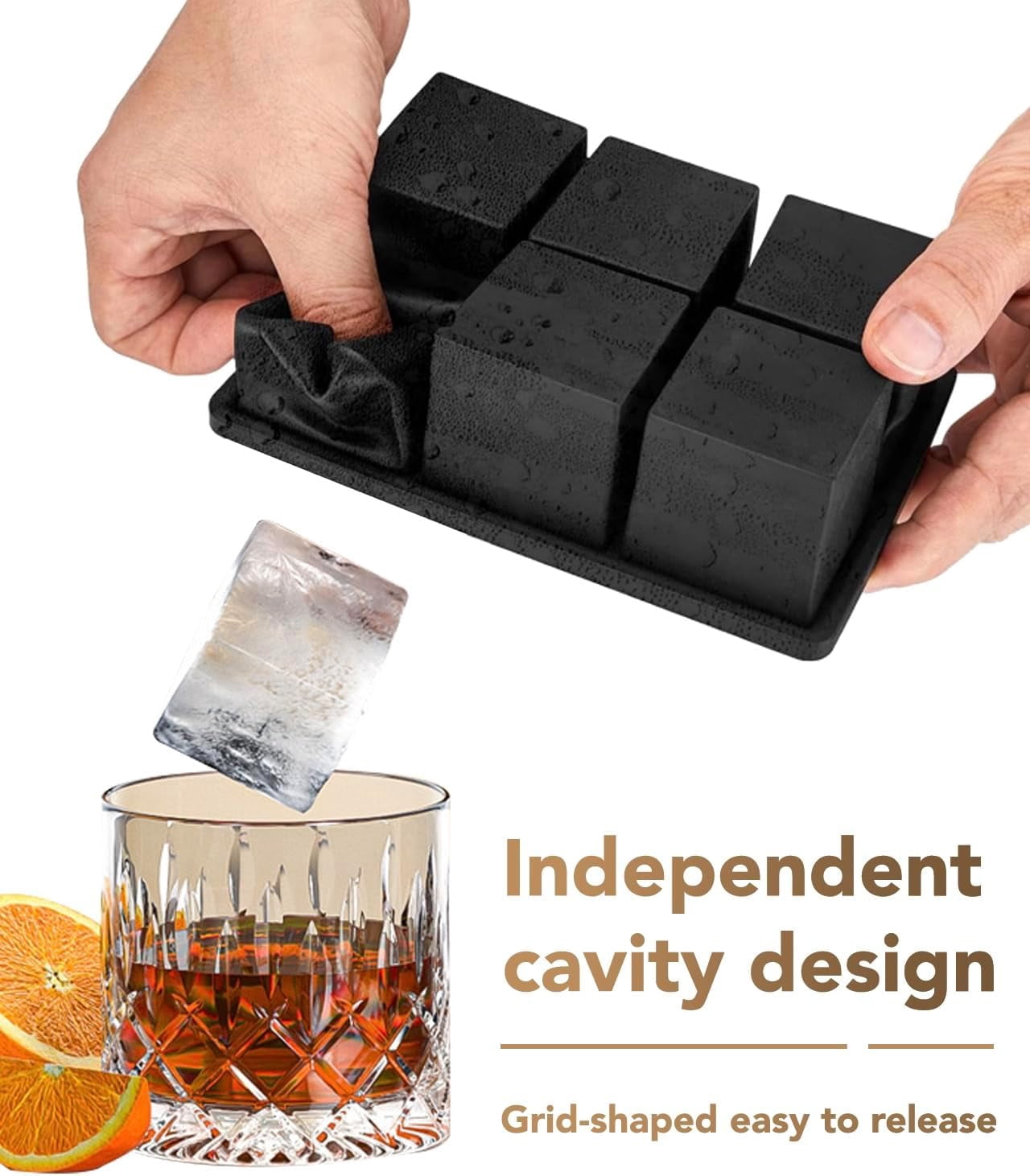 Silicone Ice Cube Trays for Freezer – Large Square Ice Cube Molds, BPA-Free, Easy-Release Ice Cube Maker for Whiskey, Cocktails & Drinks, Stackable Freezer Ice Molds,Dishwasher Safe(12 Cubes,Black)
