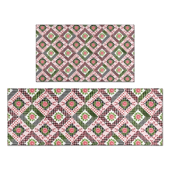 Pioneer Flower Floral Print Pattern Kitchen Rugs Sets Of 2, Anti Fatigue Non Slip Washable Floor Mats for Kitchen Sink Laundry, 17X30 Inch 17X47 Inch