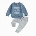 thumbnail image 5 of TOWED22 Toddler Baby Boy Fall Winter Clothes Crewneck Long Sleeve Sweatshirt Pullover Tops Elastic Joggers Pants 2pcs Outfit Set Size:6-12 M,Color:Blue, 5 of 5