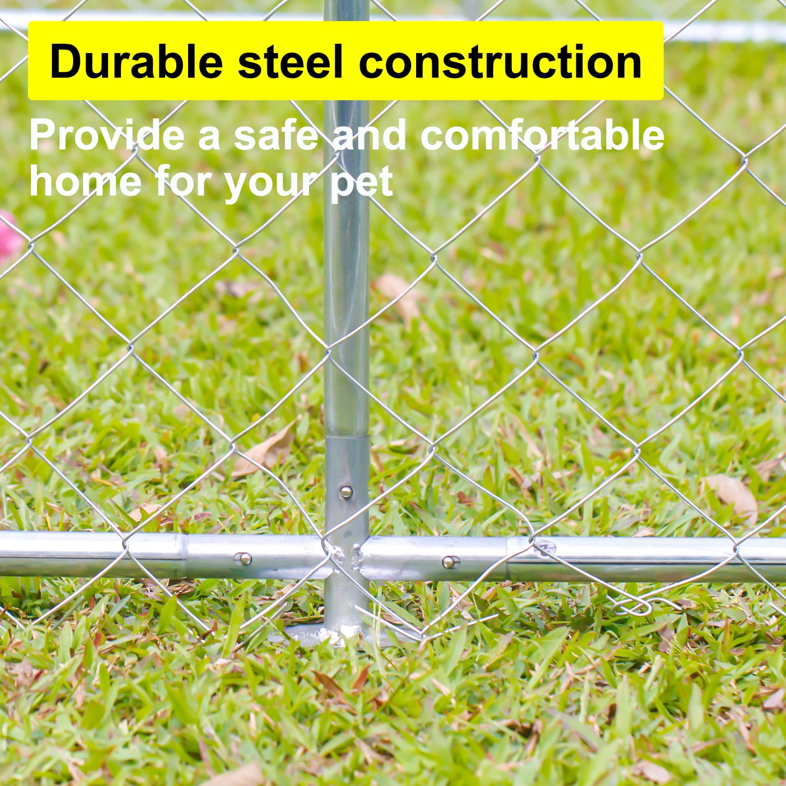 Yamissi 10 x 10 ft Large Outdoor Dog Run Kennel Heavy Duty Metal Pet Fence Pen Playpen Dog Enclosure Cage with Waterproof Cover