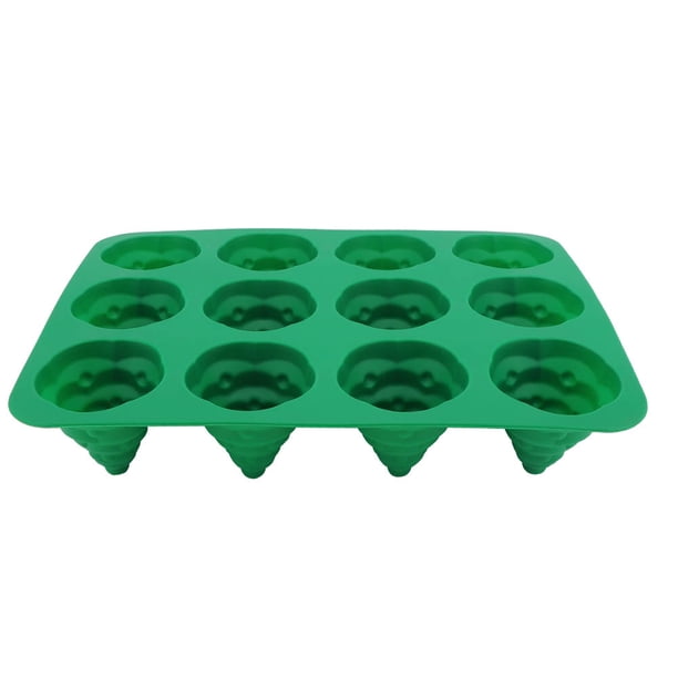Molde de silicona para árbol de Navidad con 12 agujeros para hacer tartas, mousse, chocolate, muffins, etc., color verde