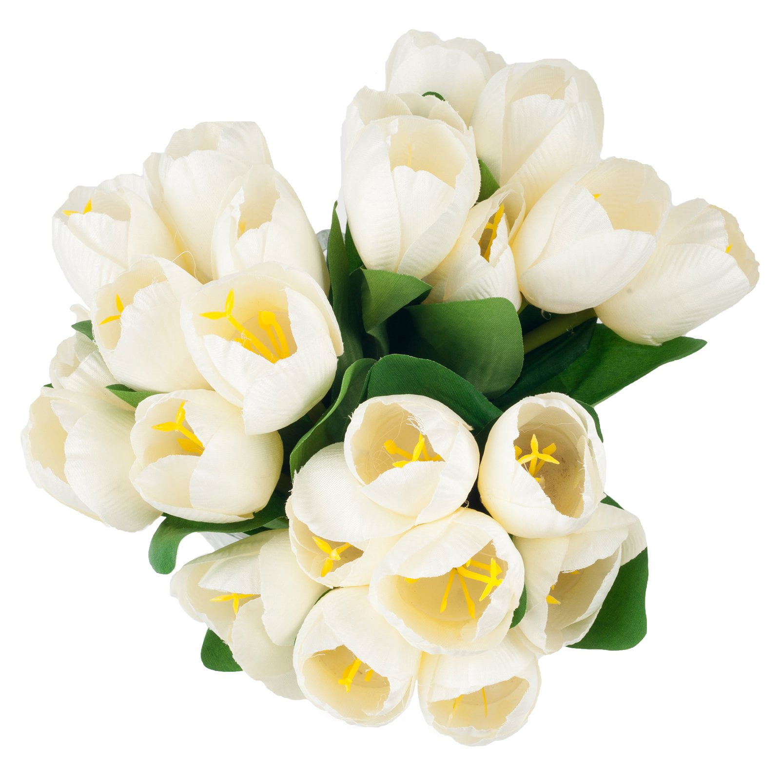 Pure Garden  Tulip Floral Arrangement in Vase- 24 Cream Artificial Flowers with Glass Vase - Cream
