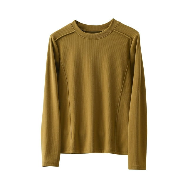 Ltctricy Hauts pour Femmes Grande Taille en Molleton Chaud à Manches Longues Col Rond T-Shirts Basiques Décontractés Blouses Couche de Base sous-Vêtements (Jaune, Grand)