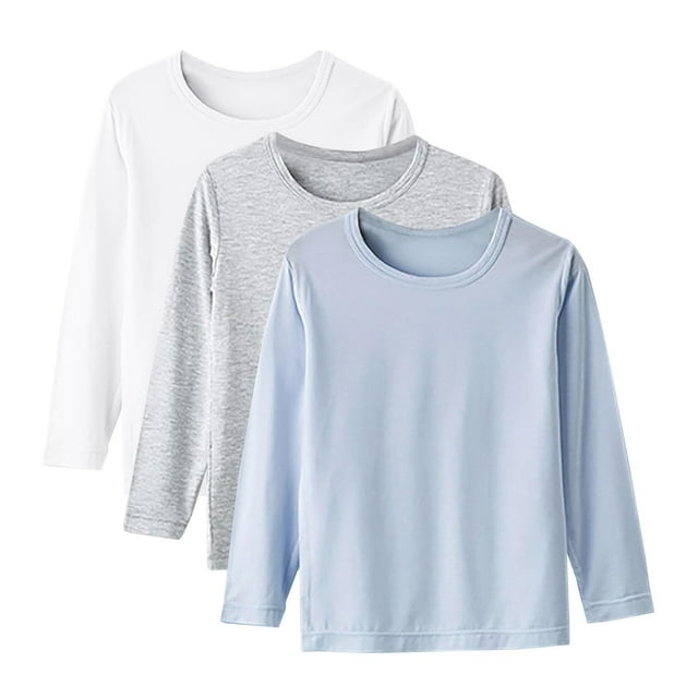 WRKEKC Chemises à Manches Longues pour Garçons Couche de Base Modal 3 Pack Couleur Unie Col Rond Haut pour Filles pour Printemps Automne