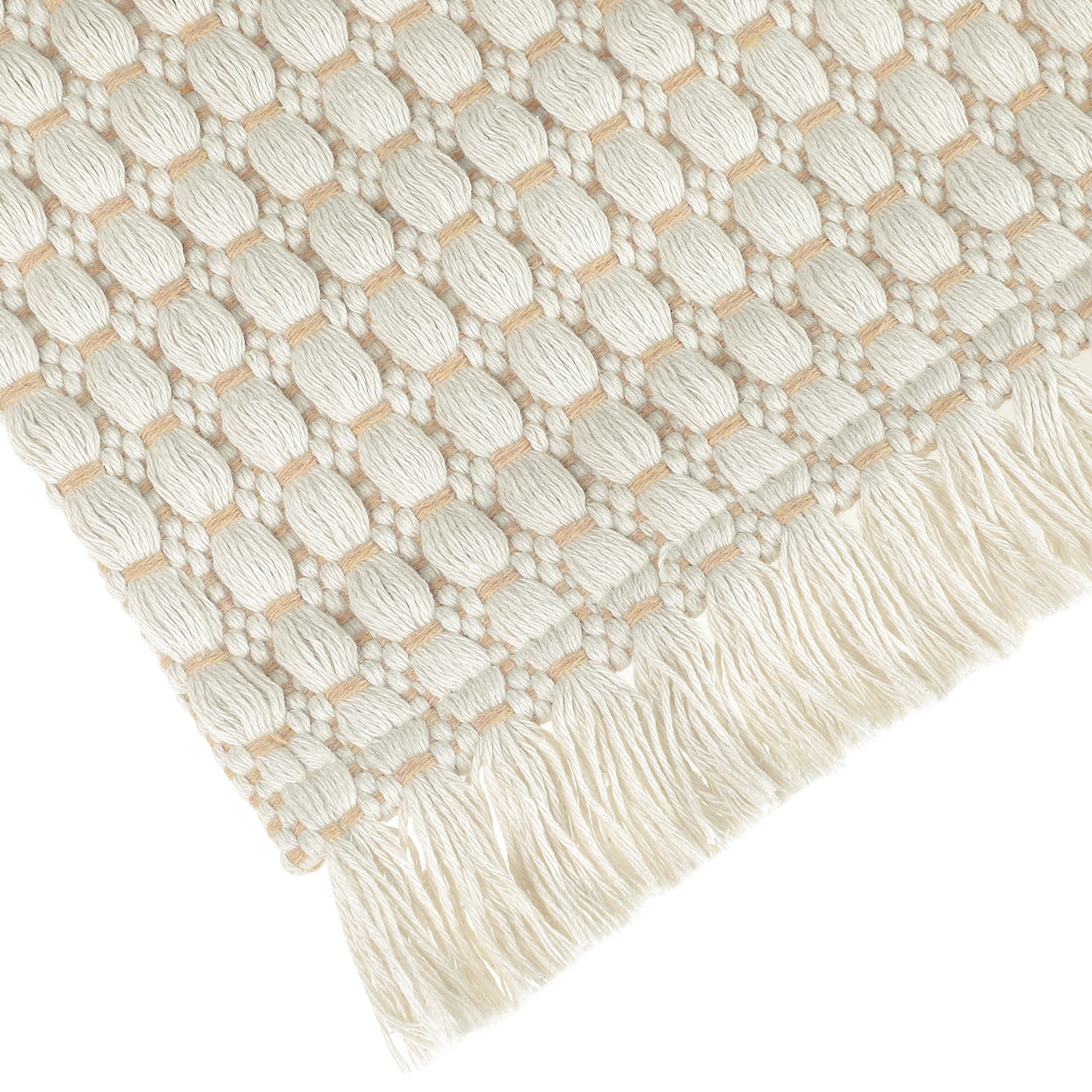 Unique Bargains Boho Bathroom Rug Woven Texture Rug for Bedroom Throw Rug with Fringe Beige 16" x 24"