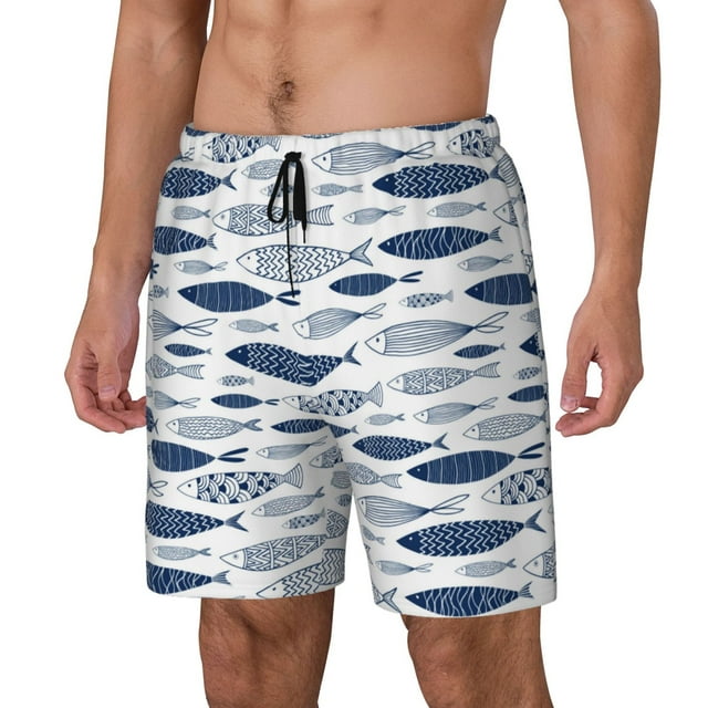 KLL Blue Fish for Mens Swim Trunks Quick Dry Swim Shorts with Built-in Compression Liner Funny Swimwear Bathing Suits-X-Large