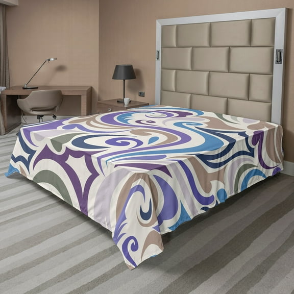 Ambesonne Abstract Flat Sheet, Funky Asymmetrical Shapes, King Size, Multicolor