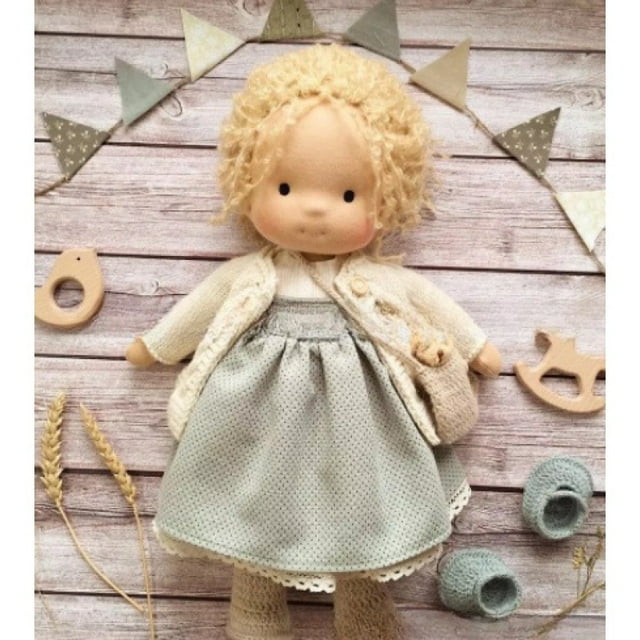 Doll Handmade Plush Doll Waldorf Inspired Custom Play Doll for Children with Set of Clothes and Customizable Hair Eye ,Auspicious Doll Birthday Gift#28