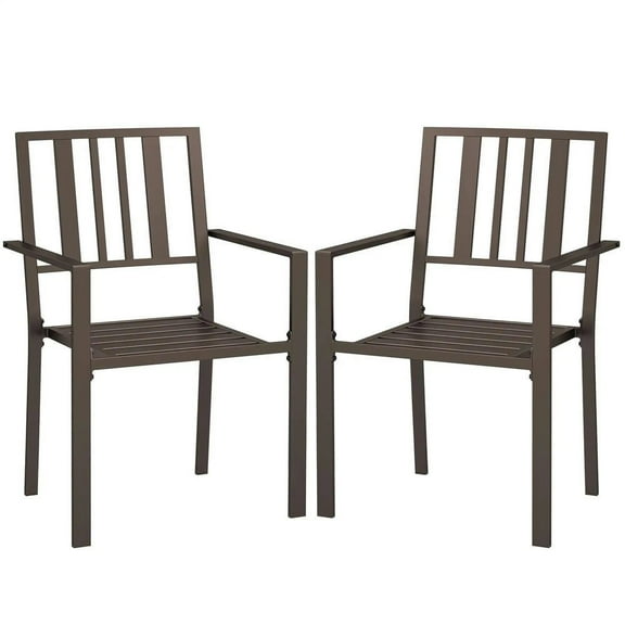 Resenkos Patio Dining Chairs, Outdoor Dining Set, Galvanized Steel, Brown