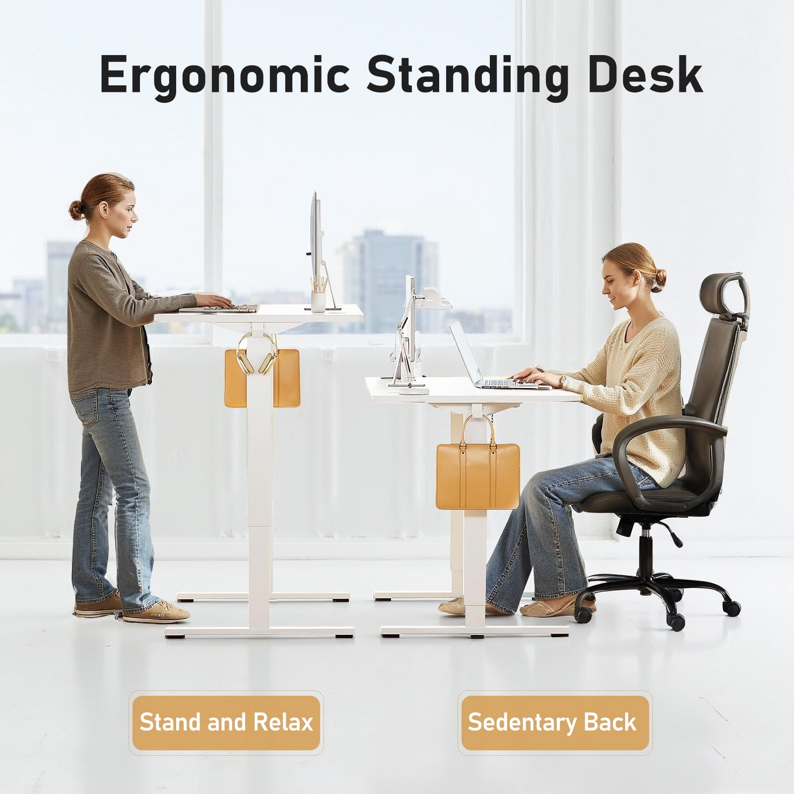 55" x 24" Electric Height Adjustable Standing Desk with Memory Presets, Ergonomic Sit-to-Stand Desk for Home Office, White