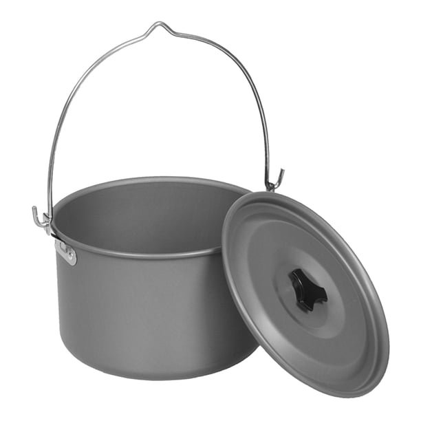Olla colgante de aluminio, olla portátil para acampar con tapa, juego de utensilios de cocina portátil para acampar al aire libre, acampar, hacer senderismo y picnics.