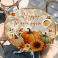 thumbnail image 4 of Round Table Cover 45-54 Inch Fall Thanksgiving Waterproof Reusable Table Cloth Round Fitted Vinyl Tablecloth with Elastic Edged for Parties Outdoors, Orange Green Pumpkin Maple Leaf Beige, 4 of 9