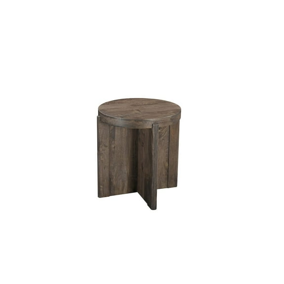 Taran Designs Lawrence Round Solid Wood End Table in Dark Brown