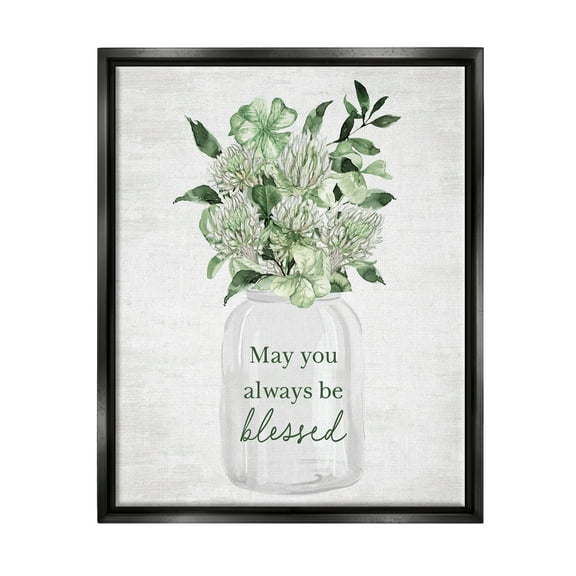 Stupell Industries Be Blessed Herb Bouquet Botanical & Floral Painting Black Floater Framed Canvas Art Print Wall Art, 17 x 21
