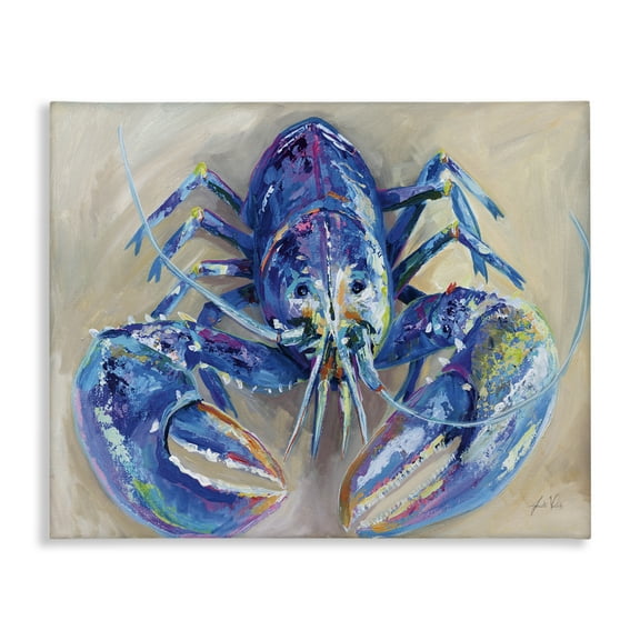 Stupell Industries Blue Lobster Impression Animals Painting Wrapped Canvas Art Print Wall Art, 20 x 16
