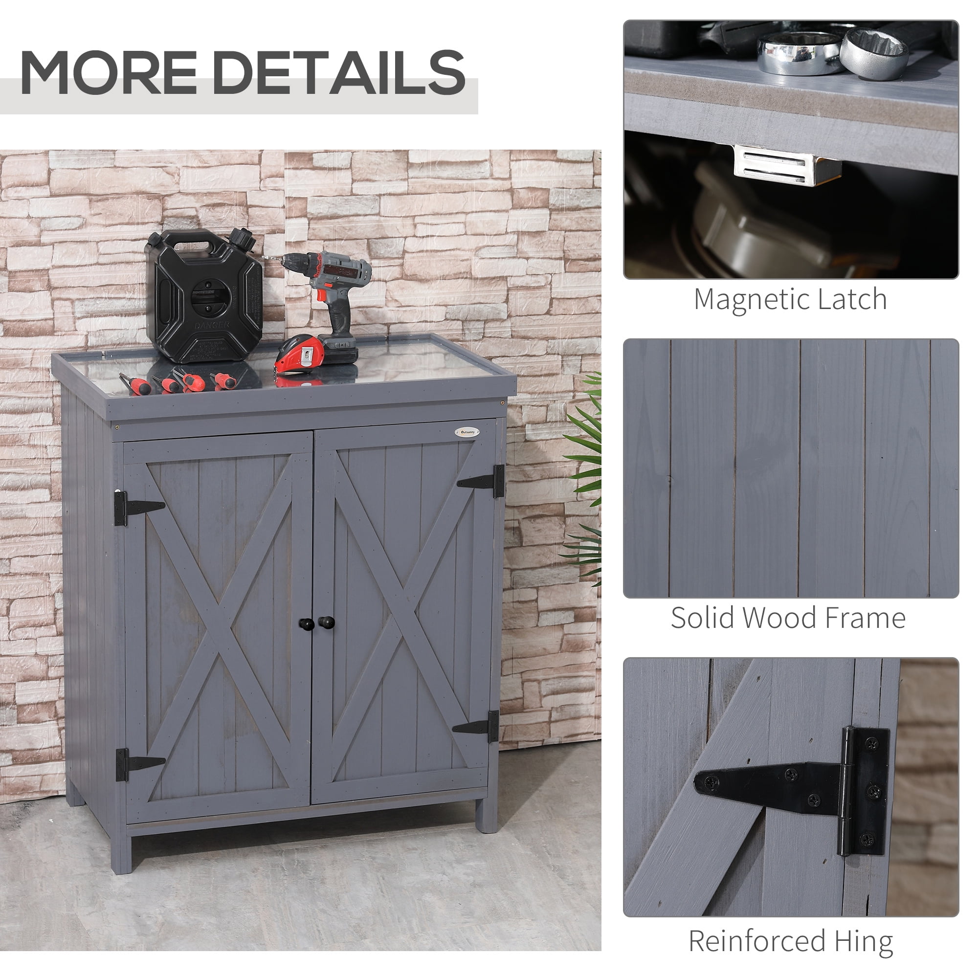 Outsunny Wooden 36.25 in x 31.5 in Garden Storage Tool Shed with Galvanized Top, Gray