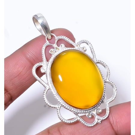 Yellow Onyx - Brazil Designer Handmade 925 Sterling Silver Pendant 2.34" P256