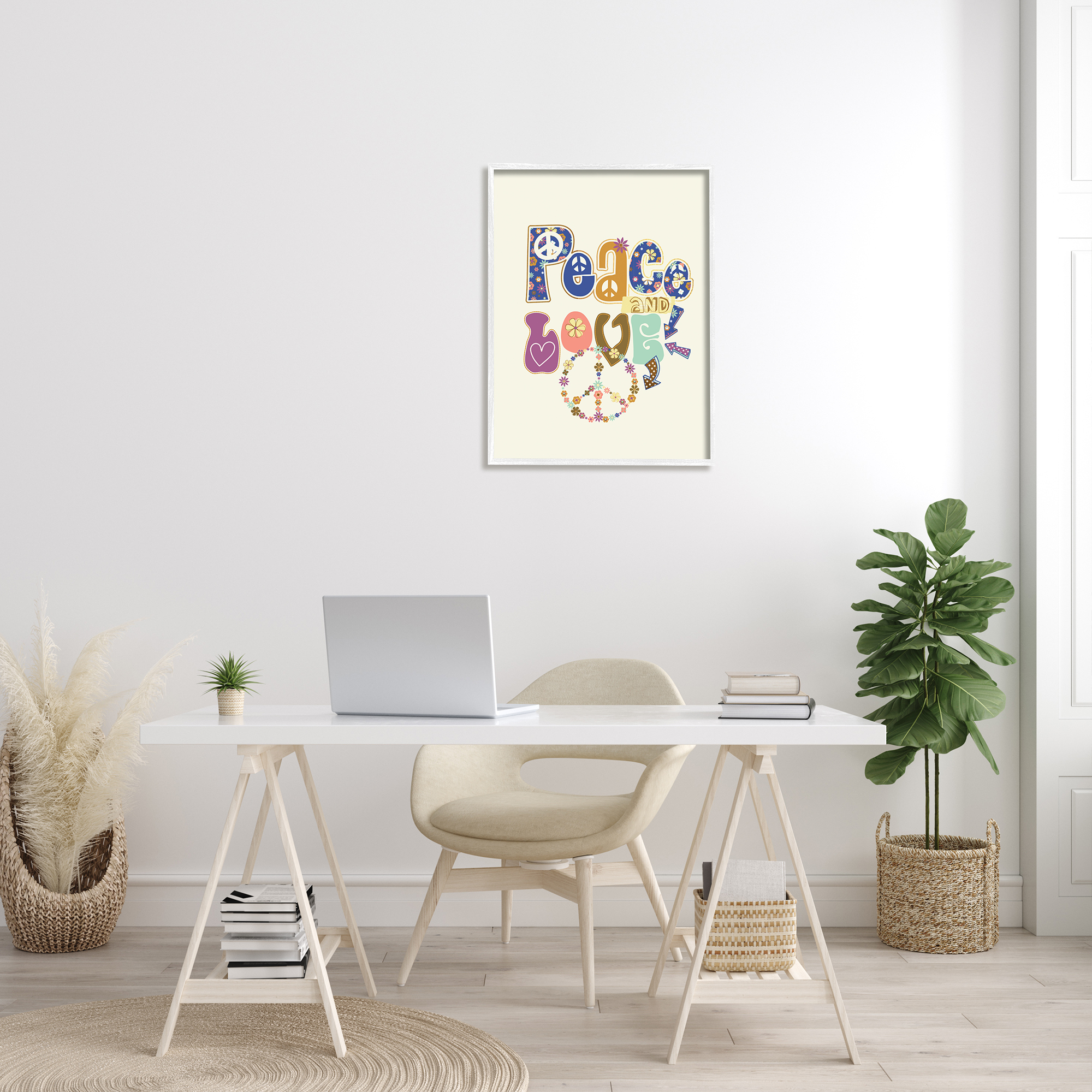 Stupell Industries Groovy Peace and Love Sentiments Floral Peace Sign, 24 x 30, Designed by Jennifer Ellory
