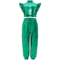 thumbnail image 3 of dPois Kids Girls Jazz Hip Hop Street Dance Performance Costume Ruffle Sparkle Crop Tops And Pants Set Green 16, 3 of 5