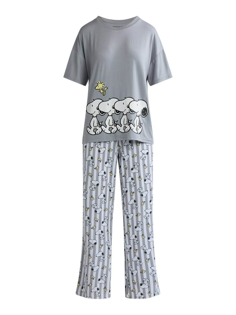 Peanuts Snoopy Women's Plus Oversized Tee and Pants Pajama Set, XS Peanuts Snoopy Women's Plus Oversized Tee and Pants Pajama Set, XS