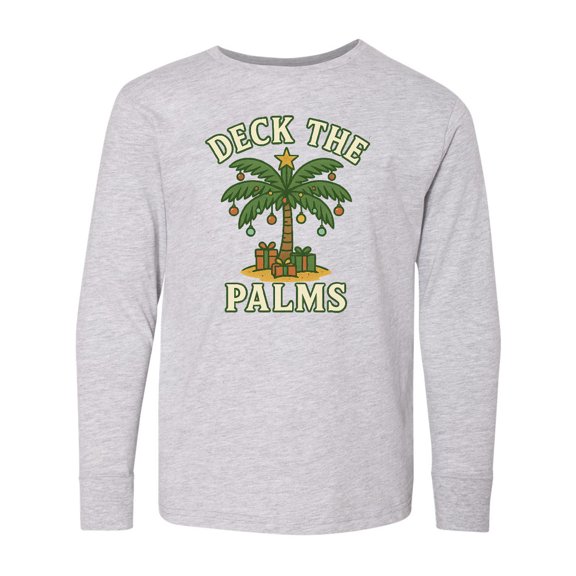 Inktastic Deck the Palms Christmas Palm Tree Long Sleeve Youth T-Shirt