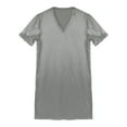 thumbnail image 3 of Alvivi Men Satin Nightgown V Neck Short Sleeve Sleepwear Solid Nightwear Grey XL, 3 of 7