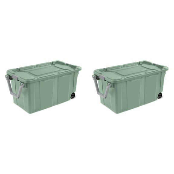 Extra Large Storage Bin, 40 Gallon Wheeled Plastic Storage Container with Handle, Green, Pack of 2