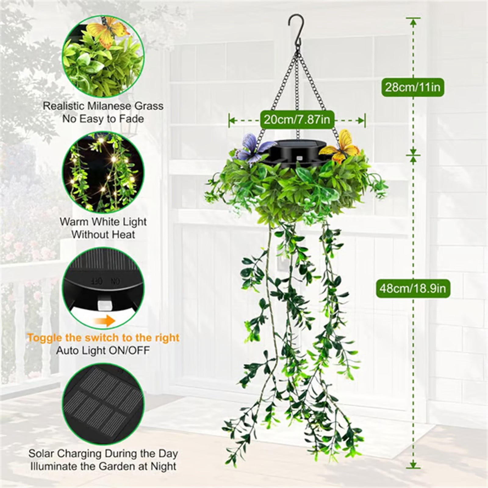 Solar Hanging Garden Lights for Spring Summer, 2 Pack 66 LEDs Realistic Flower Vine String Lights, Waterproof Outdoor Decor for Garden Patio Fence, 8-12 Hrs Auto Lighting, Mother's Gift