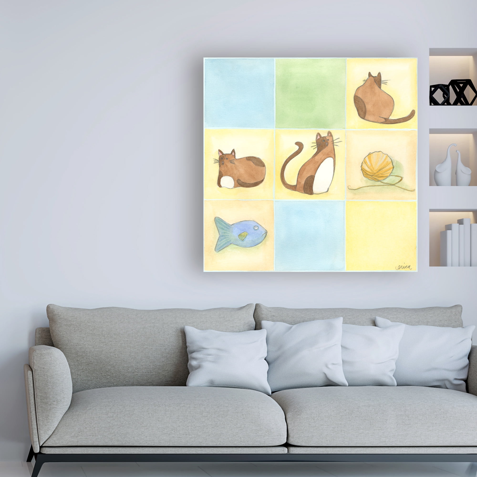 Trademark Fine Art 'Tic tac Cats in Blue Childrens Art' Canvas Art by June Erica Vess
