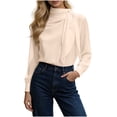 thumbnail image 2 of Karymi Womens Tops Dressy Casual Solid Mock Neck Bow Tie Blouse, Draped Long Sleeve Loose Casual Top, Elegant Office Daily Outfits Summer Tops, 2 of 6