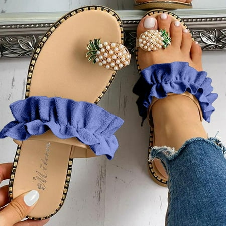 

Christmas Women s Ladies Fashion Casual Ring Toe Pineapple Flat Slippers Slides Shoes