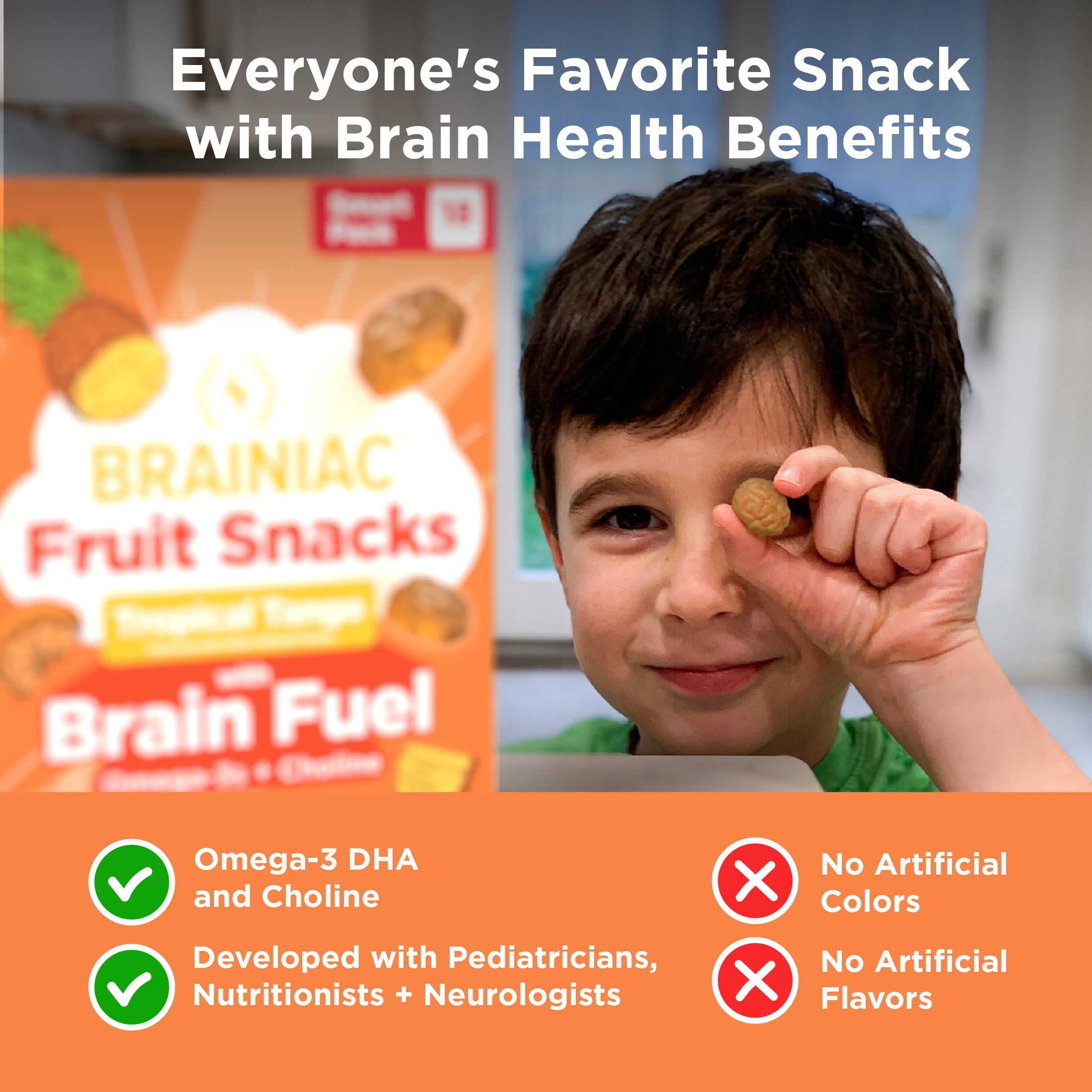Brainiac Fruit Snacks with BrainPack, Tropical Flavor, 72 count