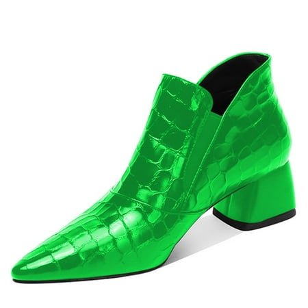 YDN Women Sexy Pointed Toe Ankle Booties Chunky Low Heel Short Boots Pull On Elastic Daily Outdoor Shoes Size 13 Green