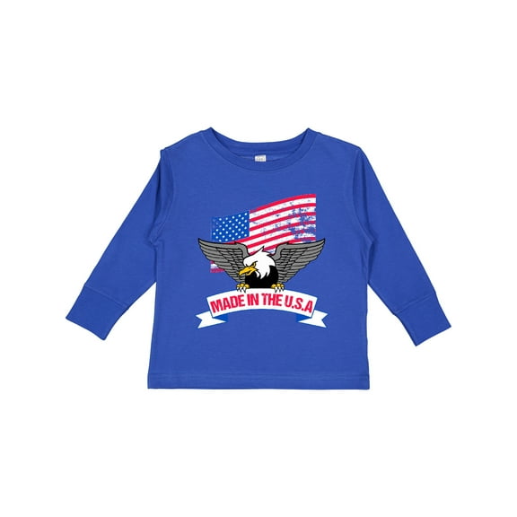 Inktastic American Flag Made in the USA with Bald Eagle Boys or Girls Long Sleeve Toddler T-Shirt