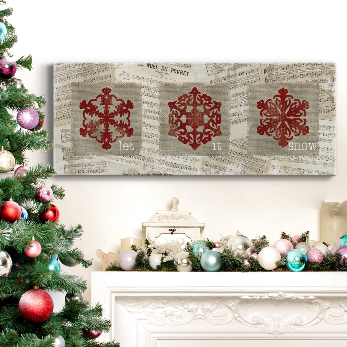 Burlap Music Snowflakes Premium Gallery Wrapped Canvas - Ready to Hang