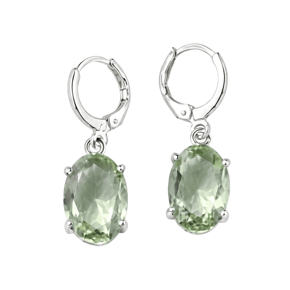 ELANZAA JEWELS 925 Sterling Silver Green Amethyst Dangle Earrings for Women – Handmade Oval Gemstone Huggie Earrings, Minimalist Silver Jewelry Gift for Her
