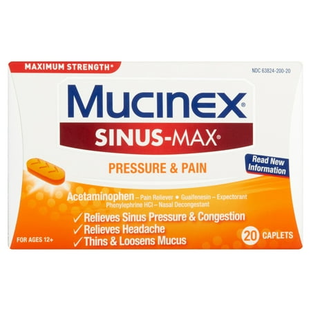 Mucinex Sinus-Max Pressure & Pain for Ages 12+ Caplets, 20 (Best Vaporizer For Sinus Infection)