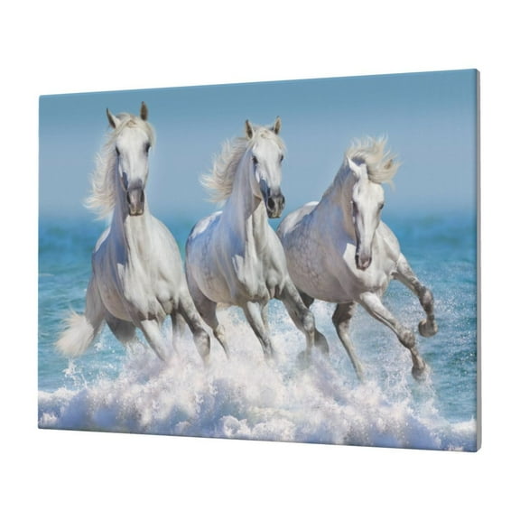 Naloa Horses Running Through The Water Print Canvas Picture,Wall Pictures, Modern Decorative Poster,Art Prints for Bedroom, Toilet, 40 x 30 cm, Built-in Wooden Frame