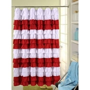 Waterfall Ruffled Nautical Stripe Fabric Shower Curtain (White/red)