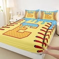 thumbnail image 4 of Erosebridal Light Blue Dripping Baseball Stitch & Waffle Letter E Graphic Queen Sheet Sets 4 Pieces, Alphabet Graphic Bed Set for Boys And Girls Kids,Ultra Soft Home Decor, 4 of 5