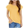 thumbnail image 2 of lcziwo Girls T Shirts Ruffle Short Sleeve Round Neck Loose Blouse Summer Solid Color Casual Kids Tee Tops Yellow, 2 of 7