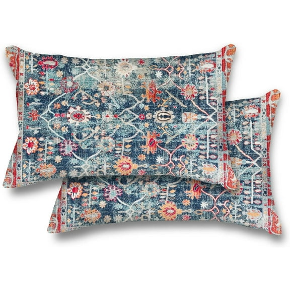 Set of 2 Turkish Persian Vintage Retro Blue Red Style Boho Pillow Covers Without Insert 12''x20'' Pillow Case for Home Decorative Cushion Cover Men Women Boy Girl Room Cushion Cover for Home