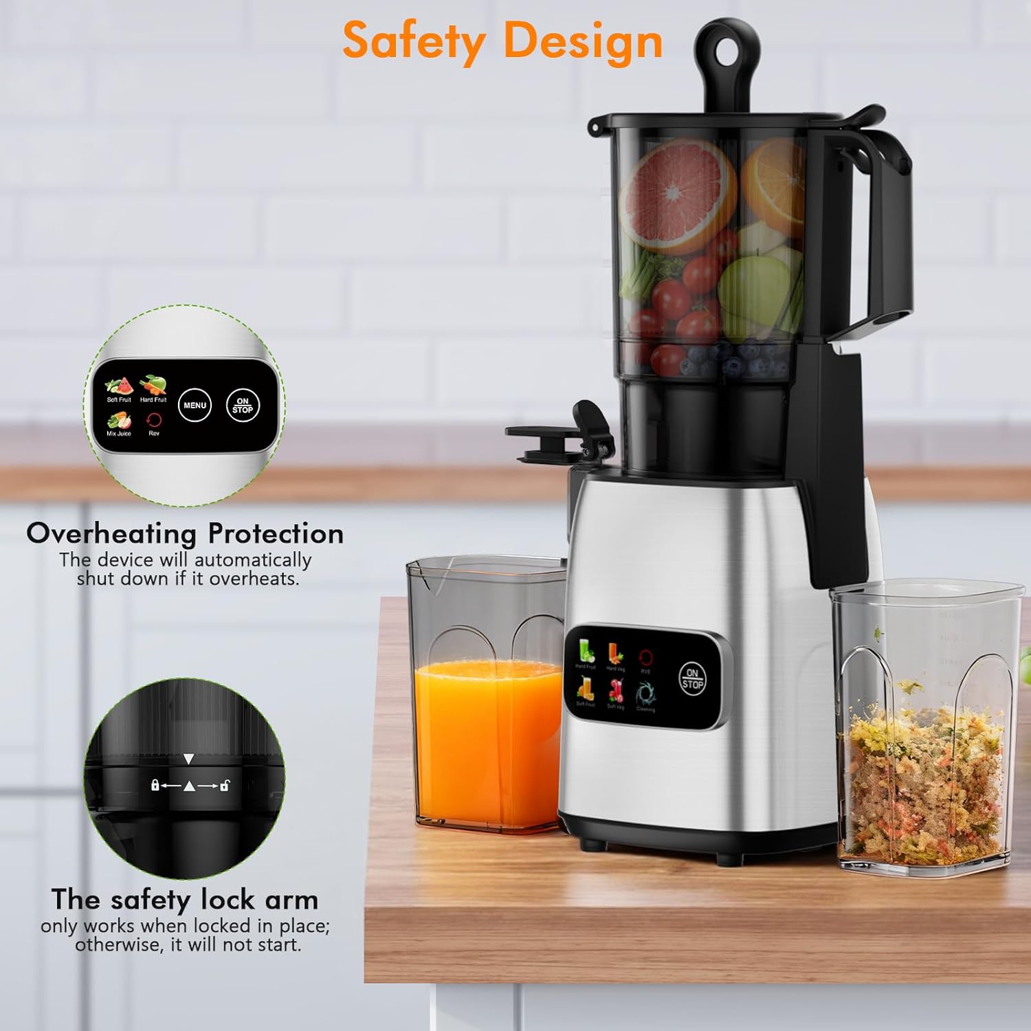 WAA Cold Press Juicer 5.4" Extra Wide Feed Chute,Slow Masticating for Whole Fruits & Veggies