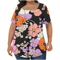 thumbnail image 2 of ITSAME Plus Size T-Shirts for Womens, Square Neck Short Sleeve Floral Summer Tunic Tops Orange L, 2 of 5