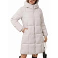 thumbnail image 2 of Female Hooded Long Puffer Coat Winter Warm Full Zip Quilted Jacket with Pockets Cream White L, 2 of 9